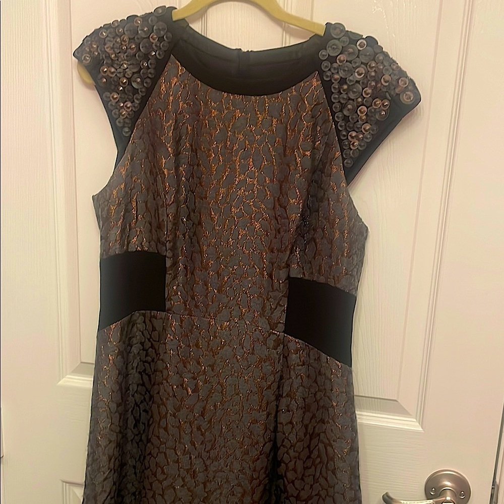 Karen Millen dress size 12 
Cap sleeves with 
Leather/gold hardware detail